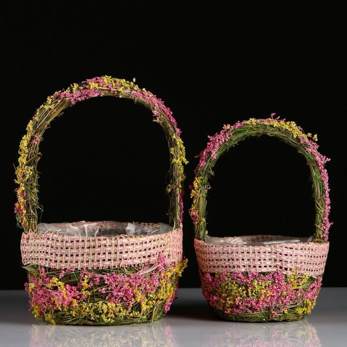 Набор корзин, 2 шт, из травы, 1:20.5X20.5X12.5/32 см, 2:16.5X16.5X11/27 см - Фото 1