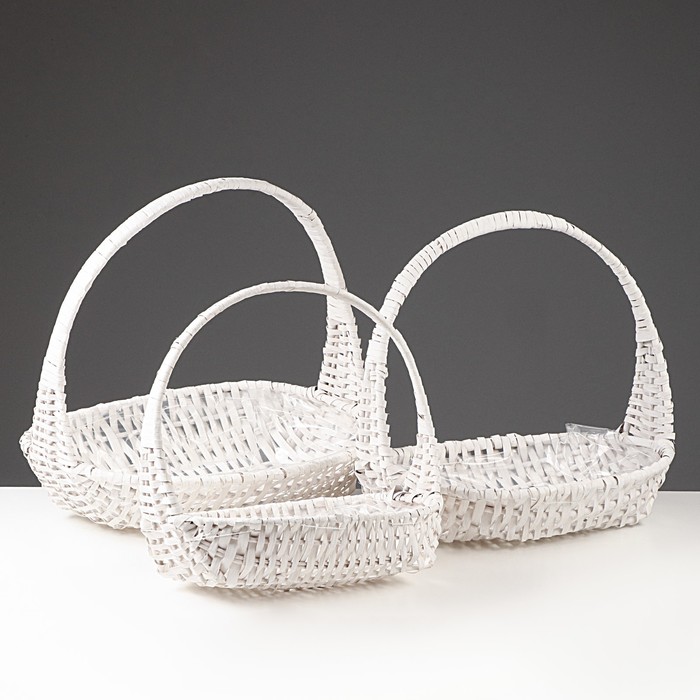 Набор корзин, 3 шт, 38х29х10х34 см, белые - Фото 1