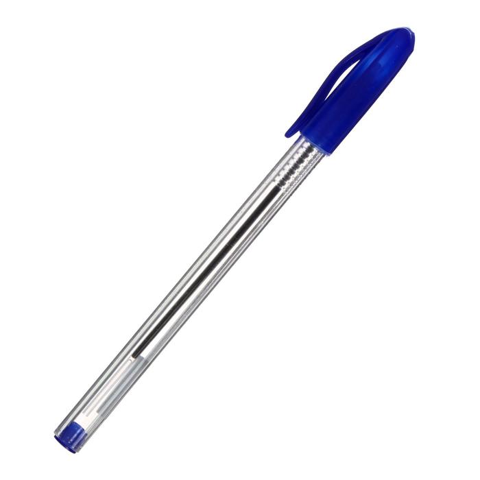 Ручка шариковая 1,0 мм, стержень синий, корпус треугольный прозрачный,масляные чернила (штрихкод на шт) - Фото 1