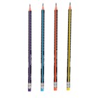 Карандаш чернографитный твёрдость НВ "Звезды" с ластиком, корпус треугольный, заточенный, МИКС, в тубусе - Фото 4