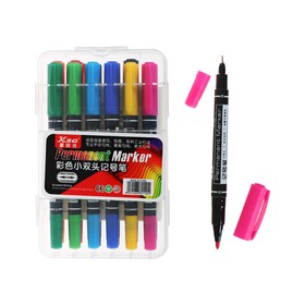 Набор маркеров перманентных 12 цветов двусторонних 0,5 мм / 1,0 мм в пластиковом пенале