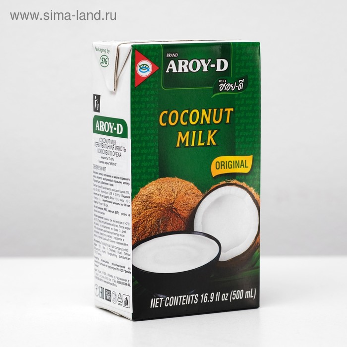 Кокосовое молоко AROY-D, растительные жиры 17-19%, 500 мл - Фото 1