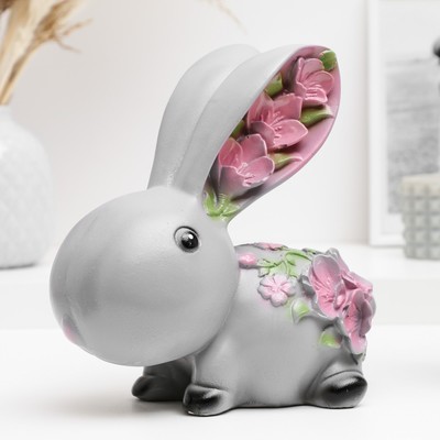 Копилка для денег «Зайка с цветами», гипс, серая, 20×20×10 см