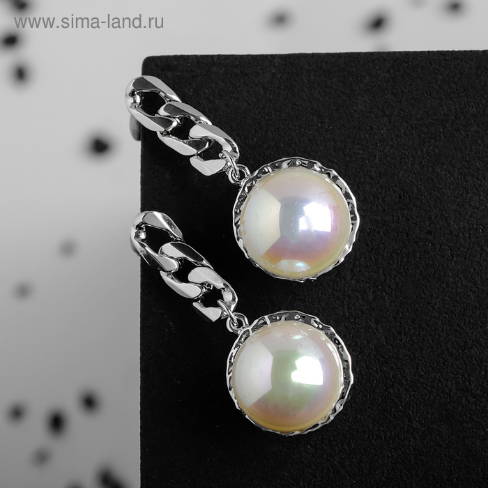Серьги с жемчугом «Авангард» на цепочке, цвет белый в серебре - Фото 1