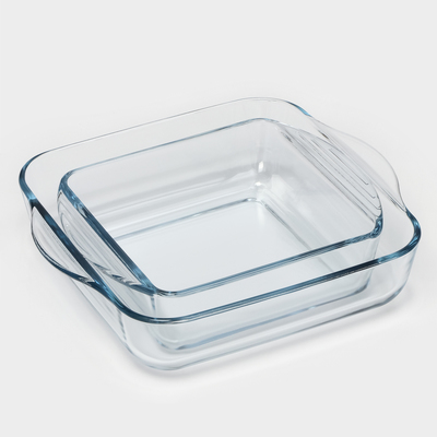 Набор форм для запекания Paşabahçe Borcam, 2 предмета: 1.95 л, 1.04 л, жаропрочное стекло, прозрачный