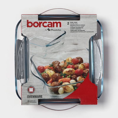 Набор форм для запекания Paşabahçe Borcam, 2 предмета: 1.95 л, 1.04 л, жаропрочное стекло, прозрачный