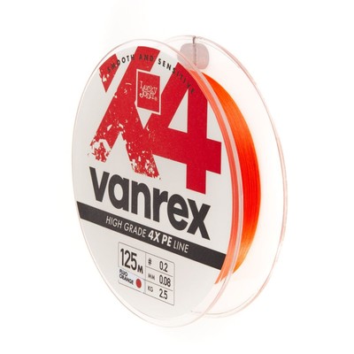 Леска плетёная Lucky John Vanrex х4 BRAID Fluo Orange 125 м, 0,08 мм