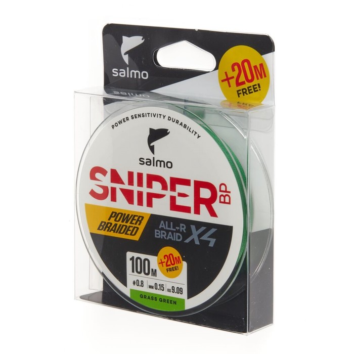 Леска плетёная Salmo Sniper BP ALL R BRAID х4 Grass Green 120 м, 0,15 мм - Фото 1