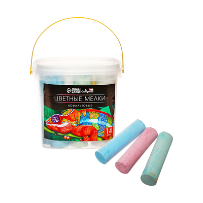 Мелки цветные для асфальта 14 штук, 7 цветов Calligrata TOP, цилиндр, длина 80 ±мм, диаметр - 20 мм