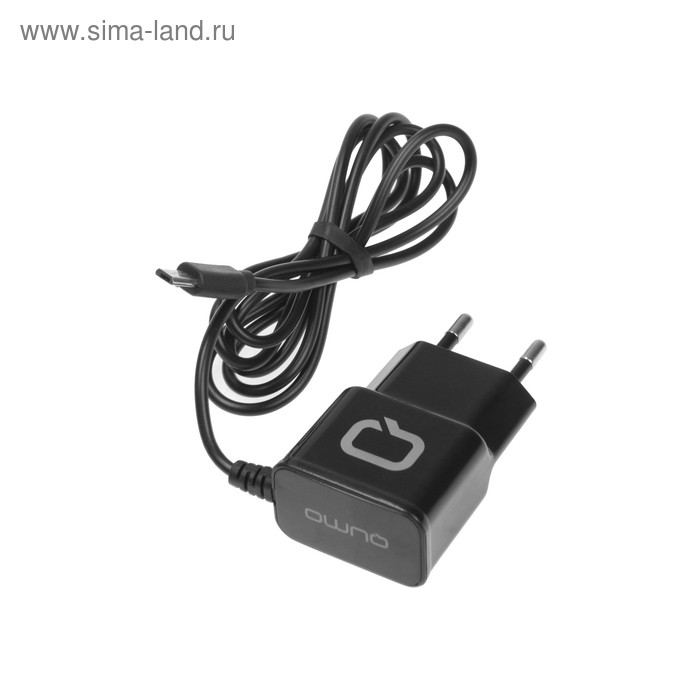 Сетевое зарядное устройство Qumo Energy, microUSB, 2.1 A, 1 м, черное - Фото 1