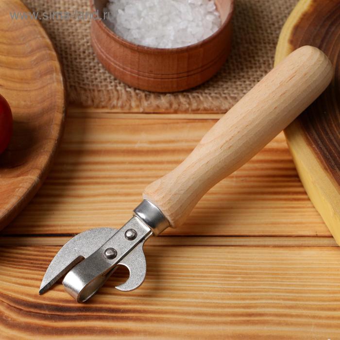 Нож консервный с деревянной ручкой, с заклепками - Фото 1