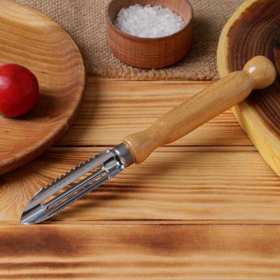 Овощечистка горизонтальная, 17.5×2.3 см, деревянная ручка, нержавеющая сталь