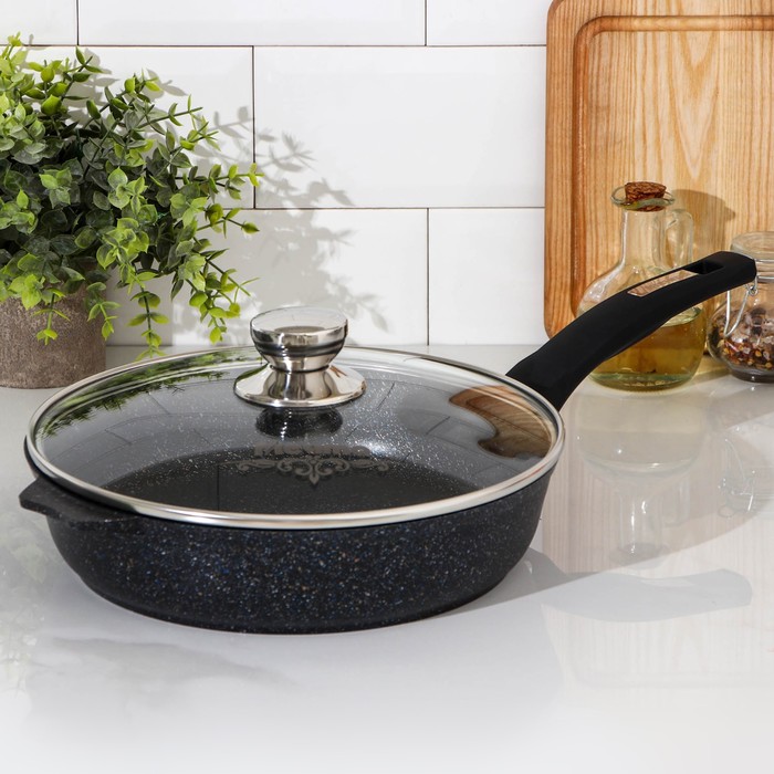 Сковорода «Гранит Star», d=26 см, стеклянная крышка, антипригарное покрытие, тёмно-синий - Фото 1