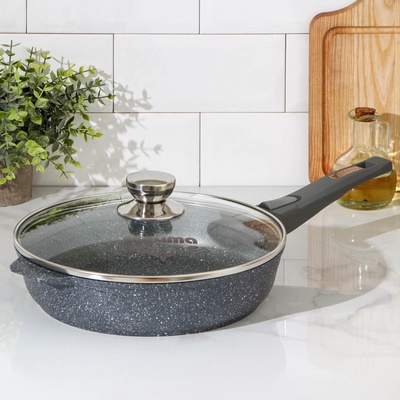 Сковорода Мечта «Гранит», d=26 см, антипригарное покрытие, съёмная ручка, стеклянная крышка, литой алюминий, серая