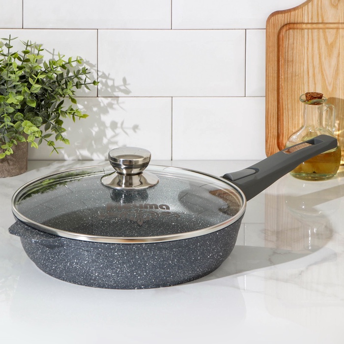 Сковорода Мечта «Гранит», d=26 см, антипригарное покрытие, съёмная ручка, стеклянная крышка, литой алюминий, серая - Фото 1