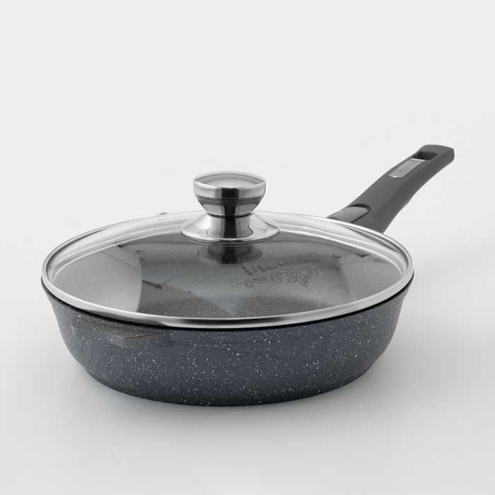 Сковорода Мечта «Гранит», d=24 см, съёмная ручка, антипригарное покрытие, стеклянная крышка, литой алюминий, серая - Фото 1
