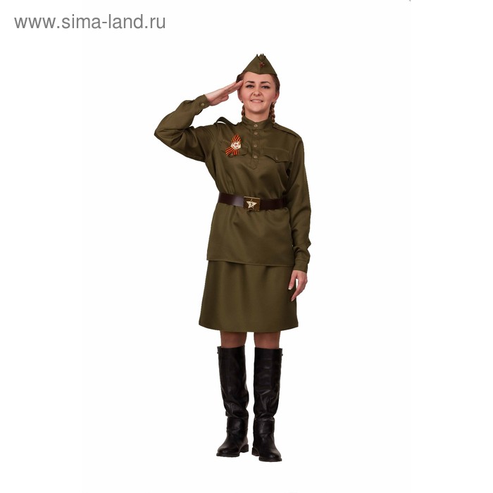 Карнавальный костюм «Солдатка», гимнастёрка, юбка, ремень, пилотка, р. 46 - Фото 1