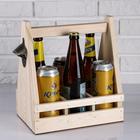 Ящик для пива 27×18×30 см  с открывашкой, под 6 бутылок, деревянный - фото 8980808