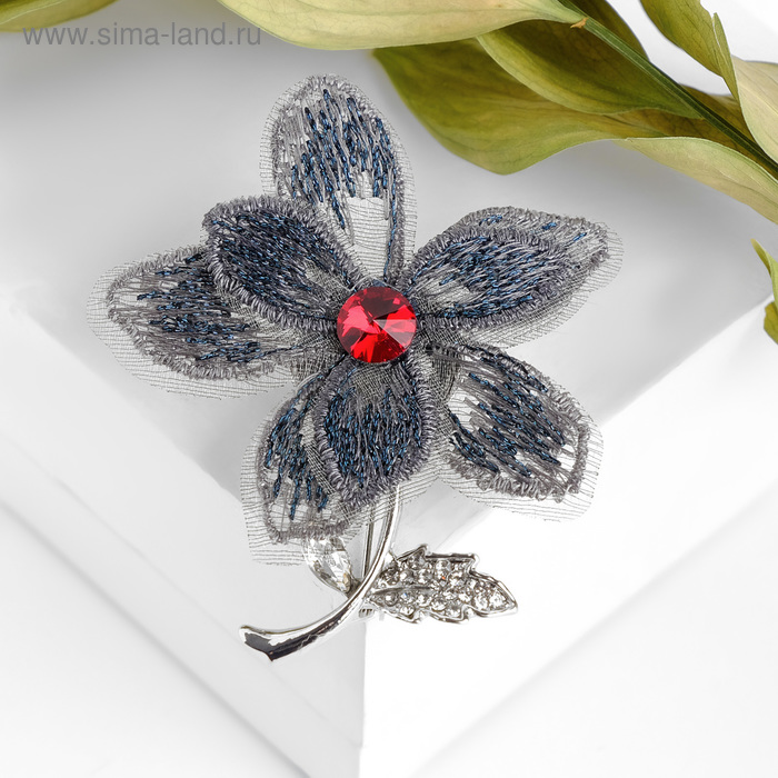 Брошь "Цветок" альпийский, цвет серо-синий в серебре - Фото 1