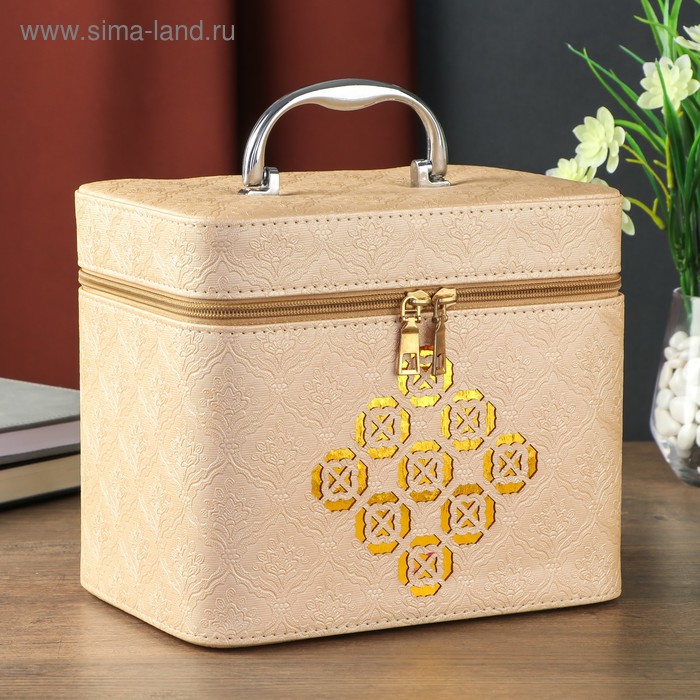 Шкатулка для украшений с зеркалом «Золотые символы», молочная, 19.5×16.5×23 см - Фото 1