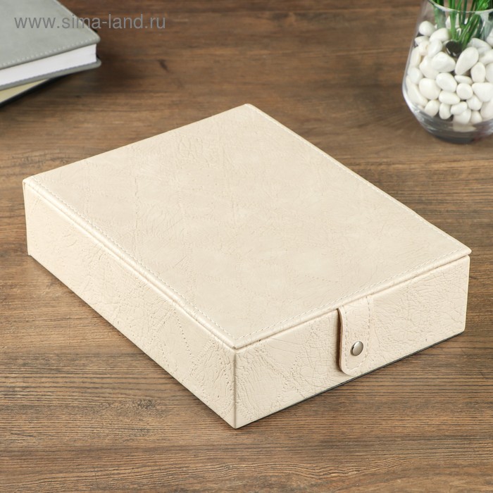 Шкатулка для украшений «Ромбики - кракелюр», кожзам, бежевая, 6×18×24 см - Фото 1