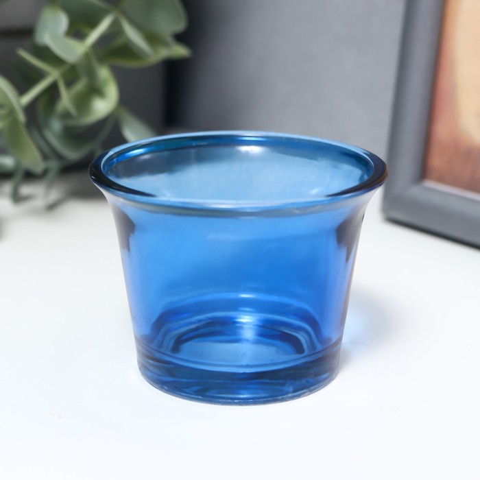Подсвечник стекло на 1 свечу "Глянец" синий 4,7х6,2х6,2 см - Фото 1