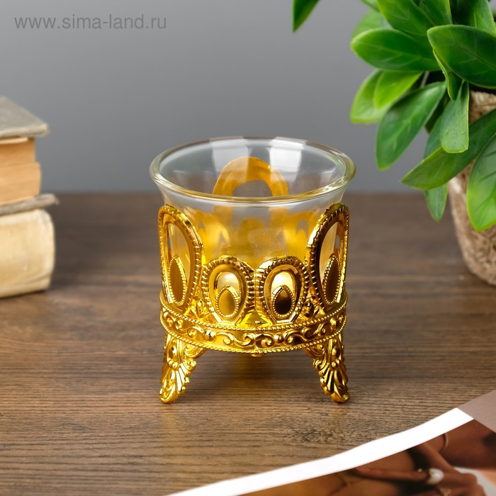 Подсвечник пластик, стекло на 1 свечу "Капельки" золото 7х6х6 см - Фото 1