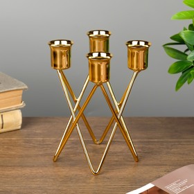 Подсвечник металл на 4 свечи "Треугольники" золото 14х9х9 см