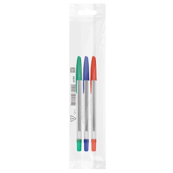 Набор ручек шариковых микс 3 цвета «Стамм» 111, узел 1.0 мм, чернила: синие, красные, чёрные, европодвес