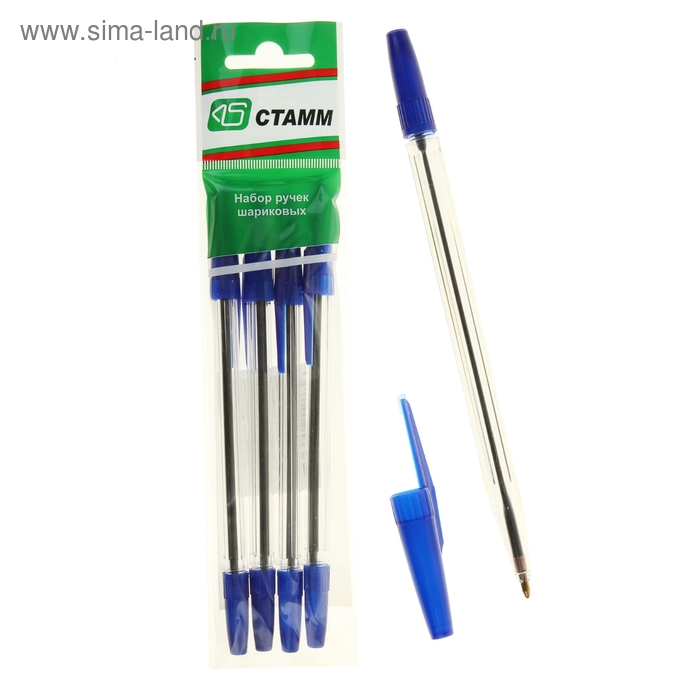 Набор ручек шариковых 4 штуки «Стамм» 511, узел 1.0 мм, чернила синие, европодвес - Фото 1