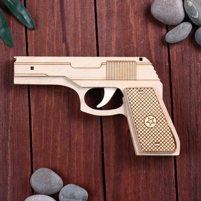 Сувенир деревянный пистолет резинкострел, стреляет резинками - фото 1890927380