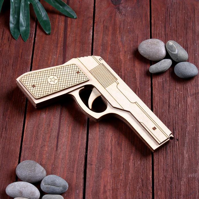 Сувенир деревянный пистолет резинкострел, стреляет резинками - фото 1890927381