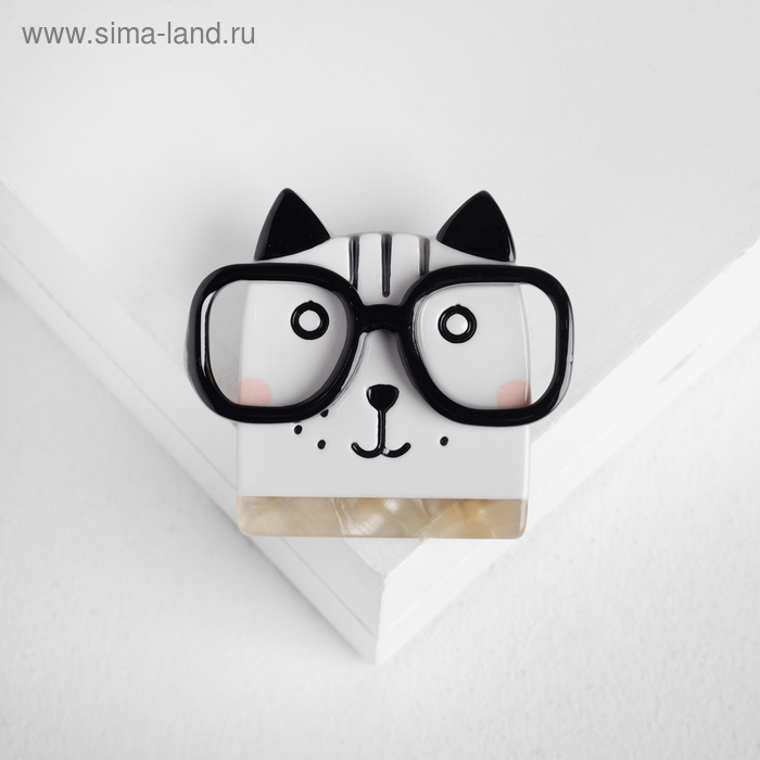 Брошь «Котик» в очках, цвет чёрно-белый - Фото 1