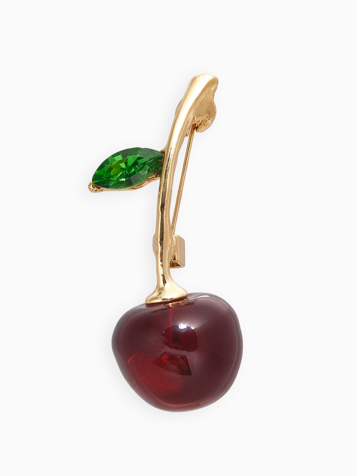 Брошь «Вишенка», цвет бордово-зелёный в золоте - Фото 1