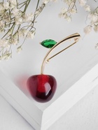 Брошь «Вишенка», цвет бордово-зелёный в золоте - Фото 6