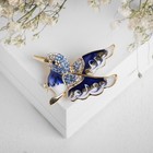 Брошь «Птица» колибри, цвет бело-синий в золоте - Фото 2