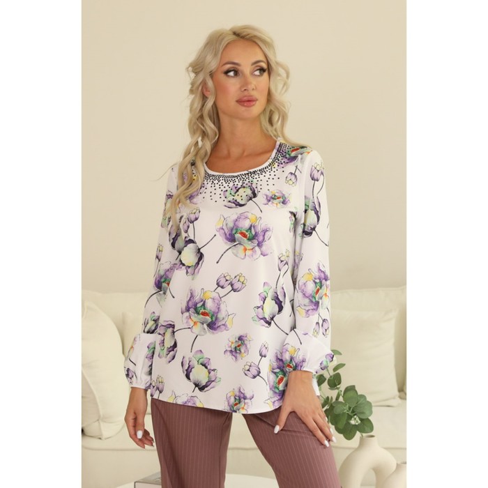 Блуза женская, размер 42, цвет белый, фиолетовый