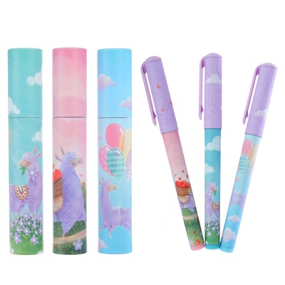 Ручка шариковая в тубе DreamWrite "Волшебные Ламы", узел 0.7 мм, синие чернила, матовый корпус Silk Touch, МИКС