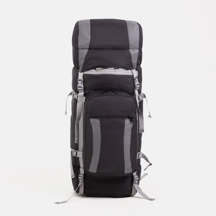 Рюкзак туристический, 60 л, отдел на шнурке, наружный карман, 2 боковые сетки, цвет чёрный/серый - Фото 1