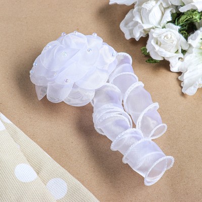 Бант для девочек с резинкой "Златовласка", 10 см, белый с локоном