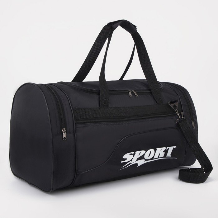 Сумка спортивная, отдел на молнии, 3 наружных кармана, длинный ремень, цвет чёрный - Фото 1