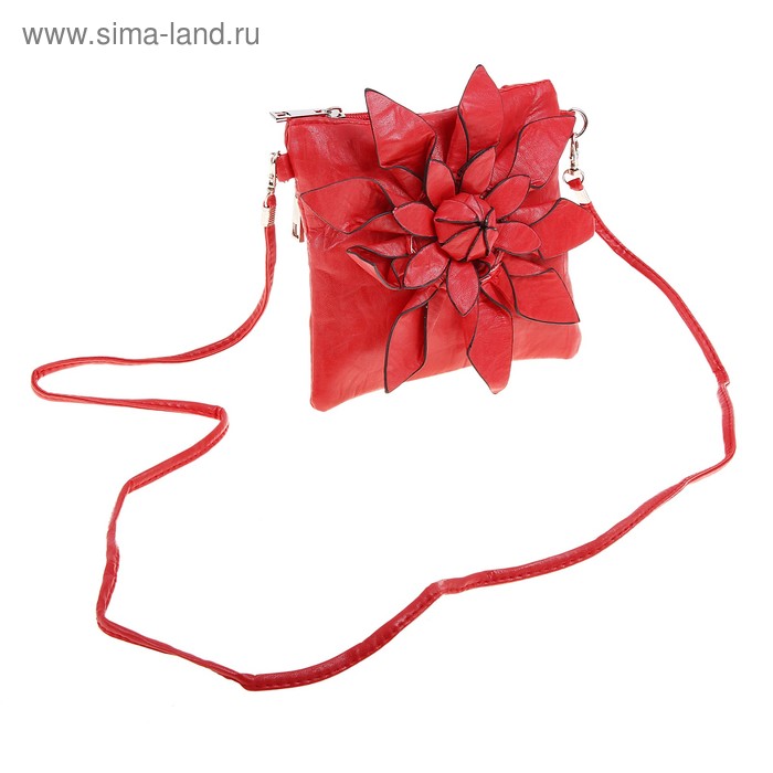 Клатч Цветок, квадрат 18*16*1см, 1 отд, нар карман, дл. ремень, ручка, красный - Фото 1