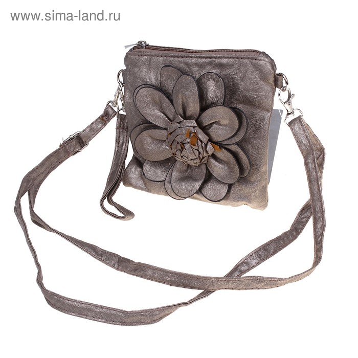 Клатч Цветок квадрат 18*16*1см, 1 отд, нар.карман, дл. ремень, ручка, металлик - Фото 1