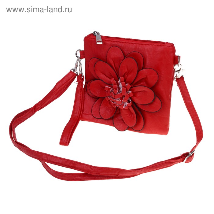 Клатч Цветок квадрат 18*16*1см, 1 отд, нар.карман, дл. ремень, ручка, красный - Фото 1