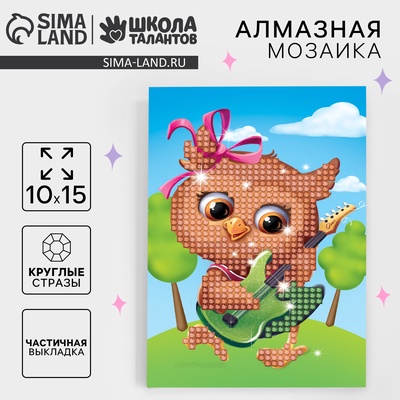Алмазная мозаика с частичным заполнением для детей «Совушка с гитарой», 10×15 см