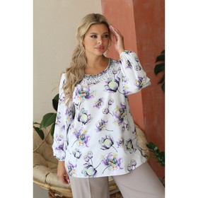 Блуза женская, размер 54, цвет белый, фиолетовый