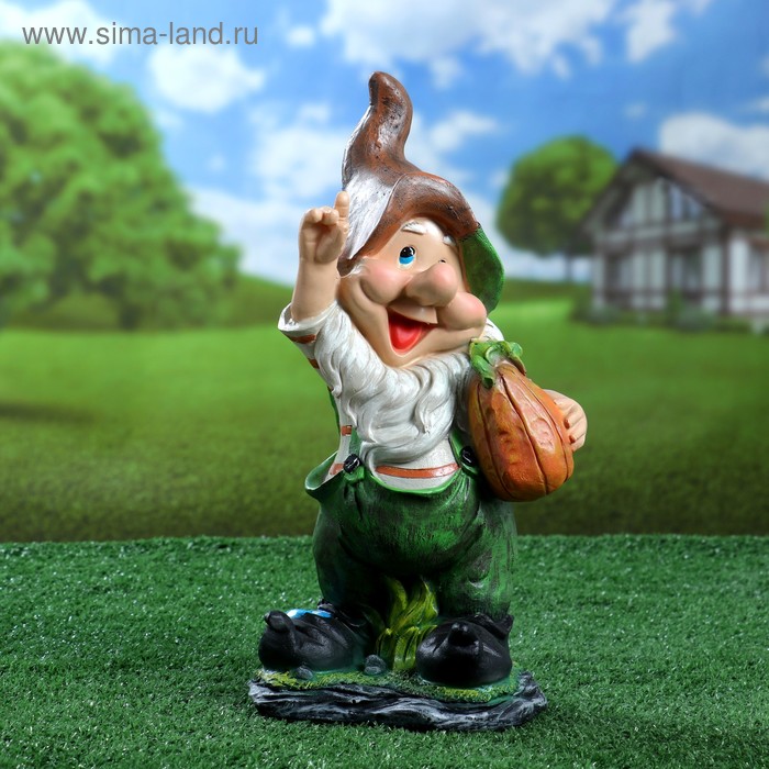 Садовая фигура из полистоуна «Гном с тыквой», 19×12×38 см - Фото 1