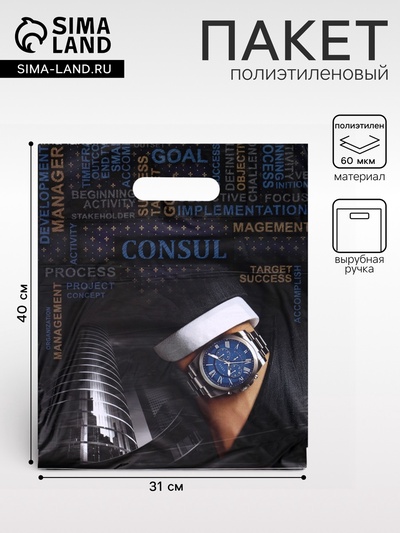 Пакет «Консул» полиэтиленовый с вырубной ручкой, 60 мкм 31×40 см