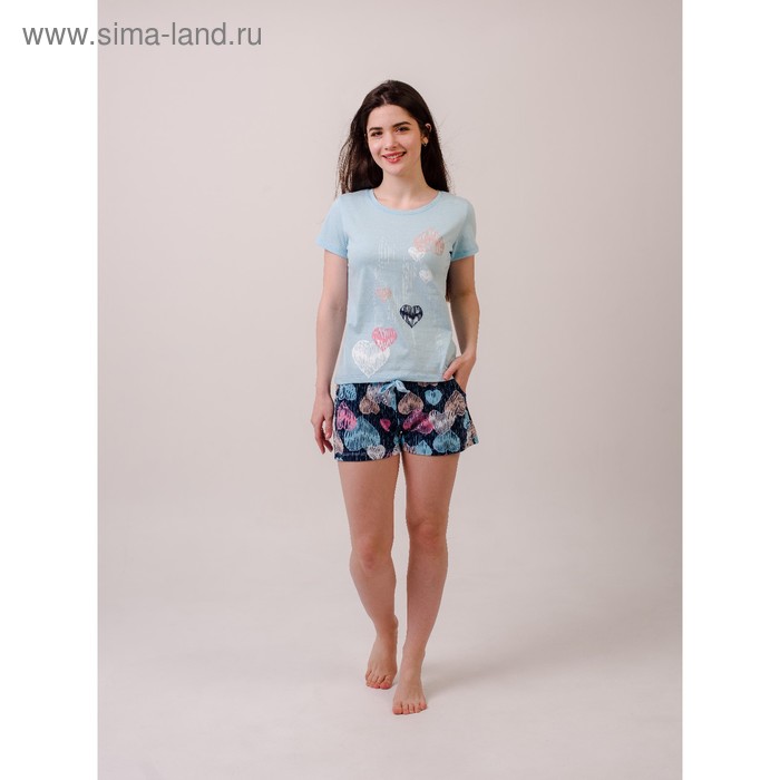 Комплект «Дино» женский (футболка, шорты) цвет голубой, размер 42 - Фото 1