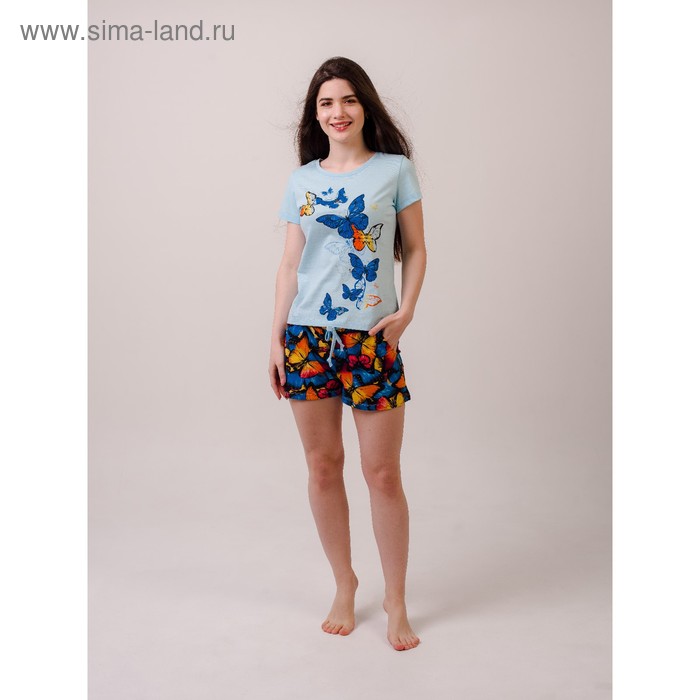 Комплект «Лимонница» женский (футболка, шорты) цвет голубой, размер 42 - Фото 1